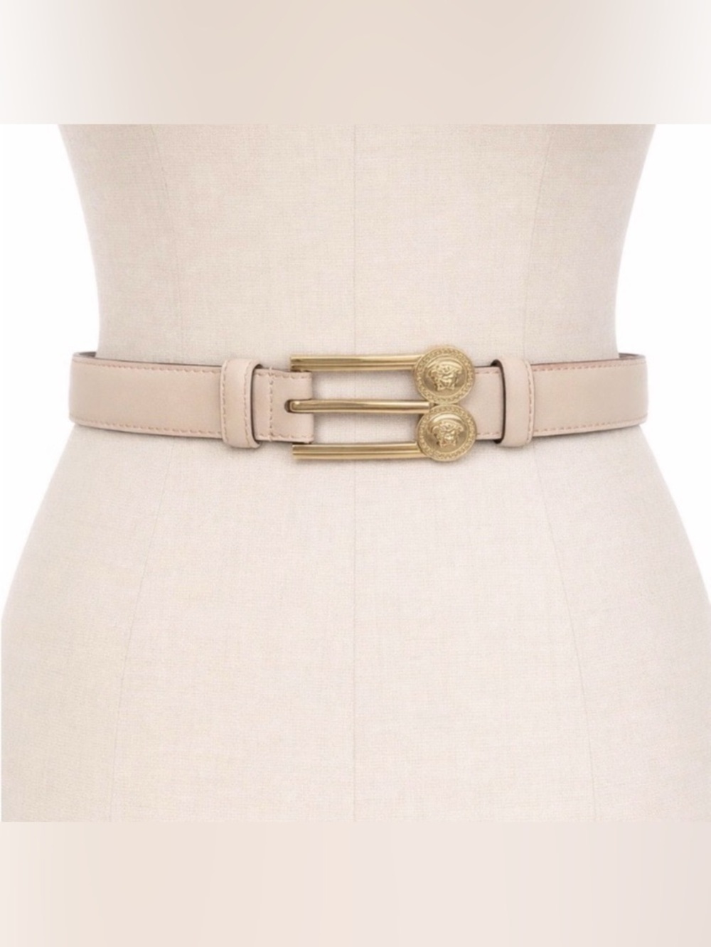 Versace La Medusa Double Coin Logo Beige Leather Belt
